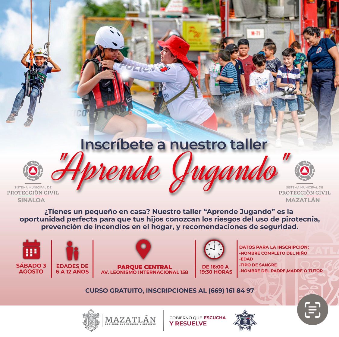 Protección Civil Mazatlán invita a niños de entre 6 a 12 años al curso taller de verano “APRENDE JUGANDO”