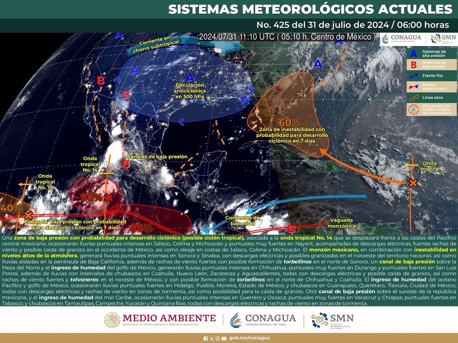 Clima caluroso con probabilidades de lluvias para Sinaloa este miércoles