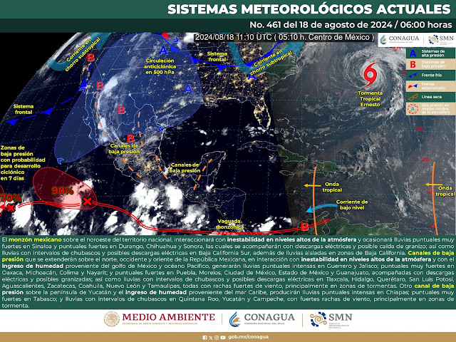 Monzón mexicano dará más lluvias a Sinaloa este domingo