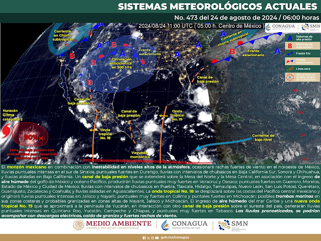 Lluvias puntuales intensas para Sinaloa este sábado