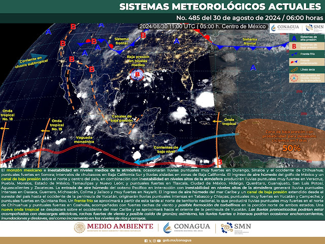 Sinaloa se verá afectado con lluvias fuertes por el monzón mexicano