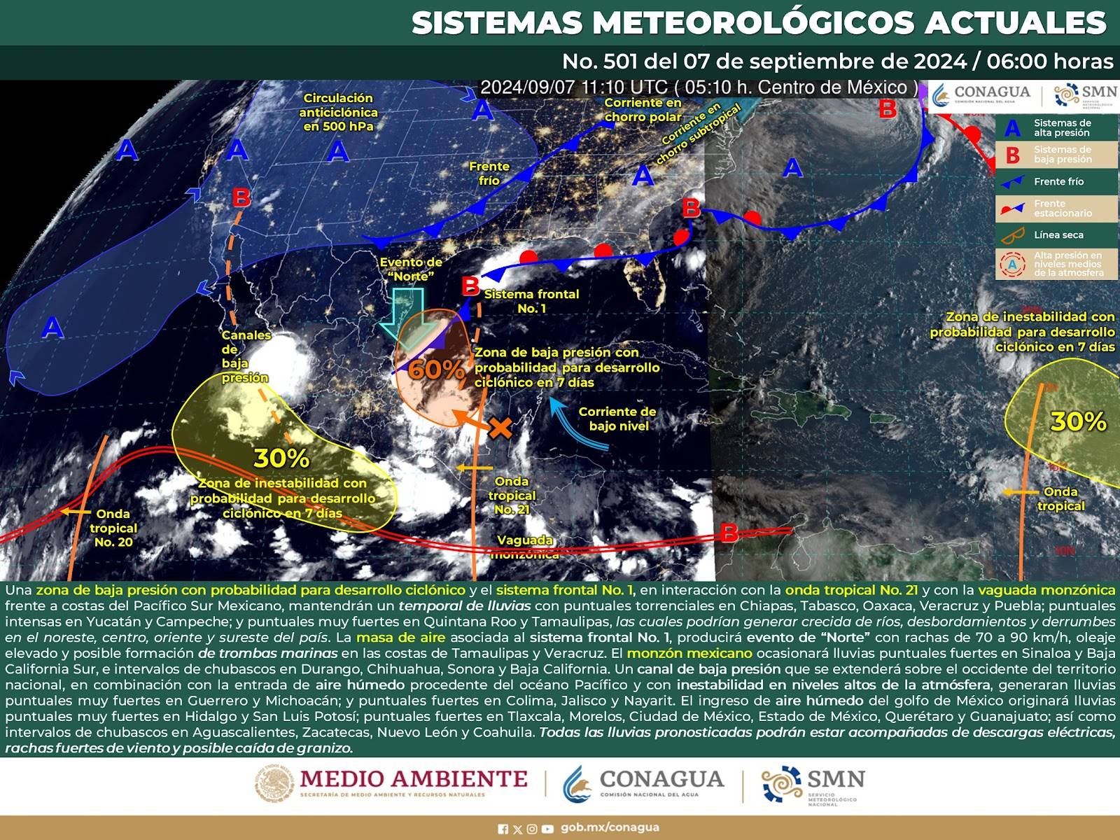 SMN prevé lluvias puntuales fuertes para Sinaloa