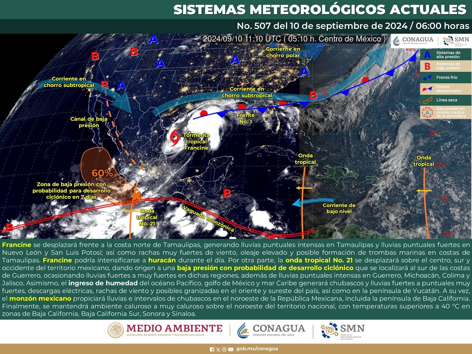 Sinaloa con probabilidades de lluvias y chubascos