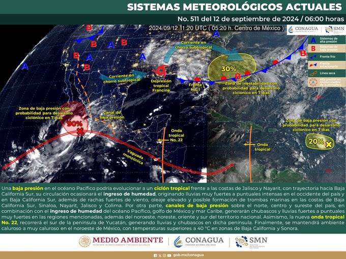 Prevén lluvias intensas en Sinaloa, Nayarit, Jalisco y Colima