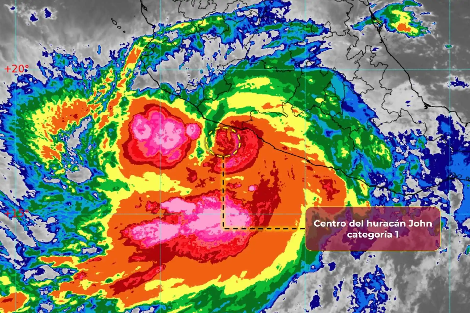 “John” vuelve a intensificarse a huracán categoría 1 frente a costas de Michoacán